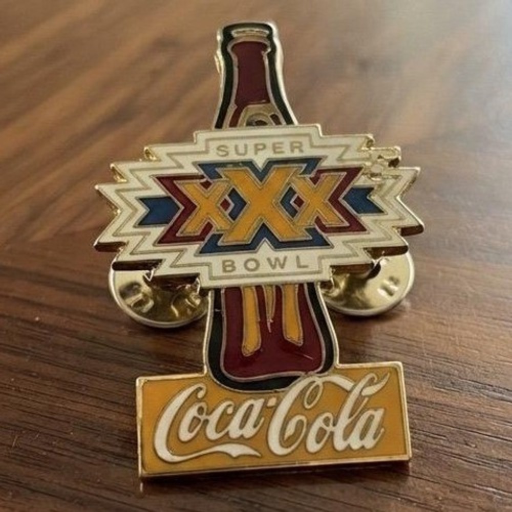 Vintage 1995 Coca-Cola Super Bowl XXX NFL Enamel Pin‎ 30th Anniversary Gold Tone